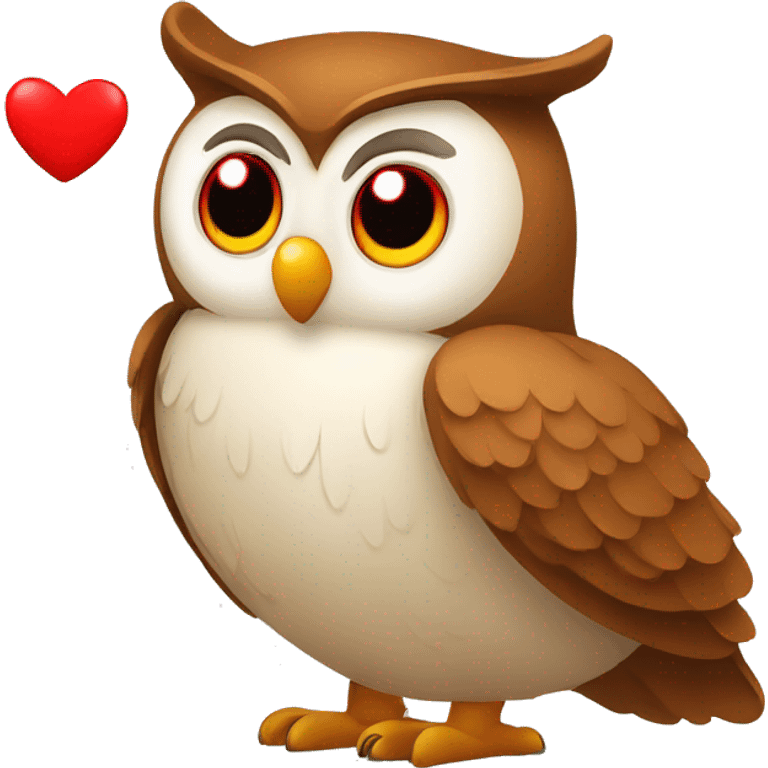 Simple Friendly owl with big eyes and red heart sitting emoji