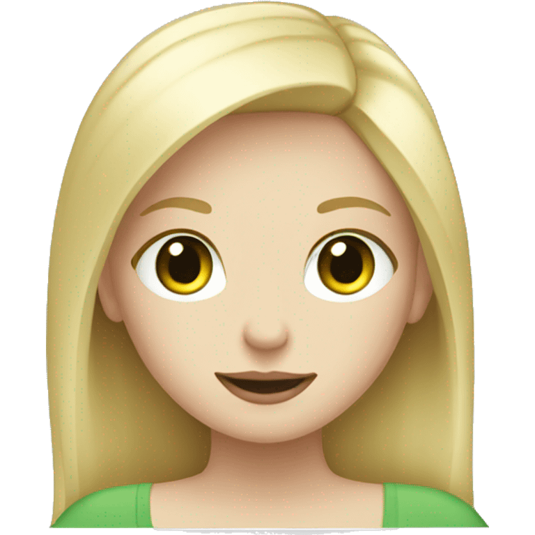 blond girl with pale skin and green eyes on her laptop emoji