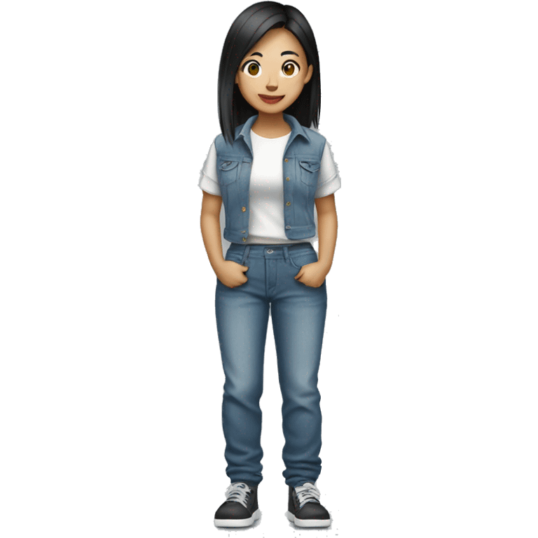 Asian girl wearing baggy jean pants  emoji