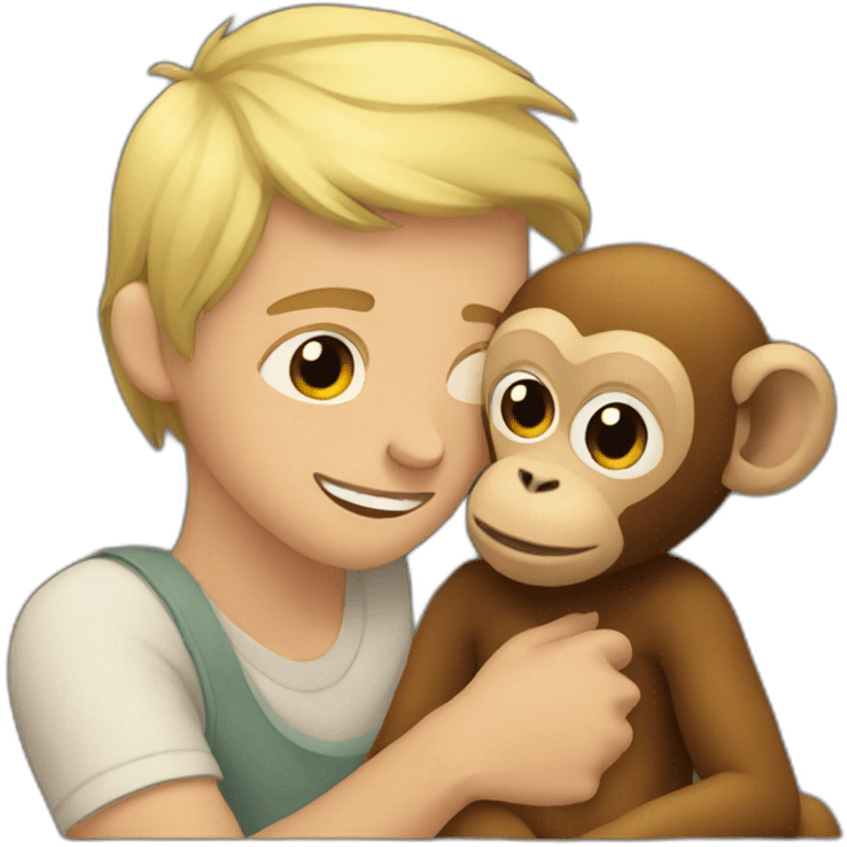 Blonde guy cuddling a monkey emoji