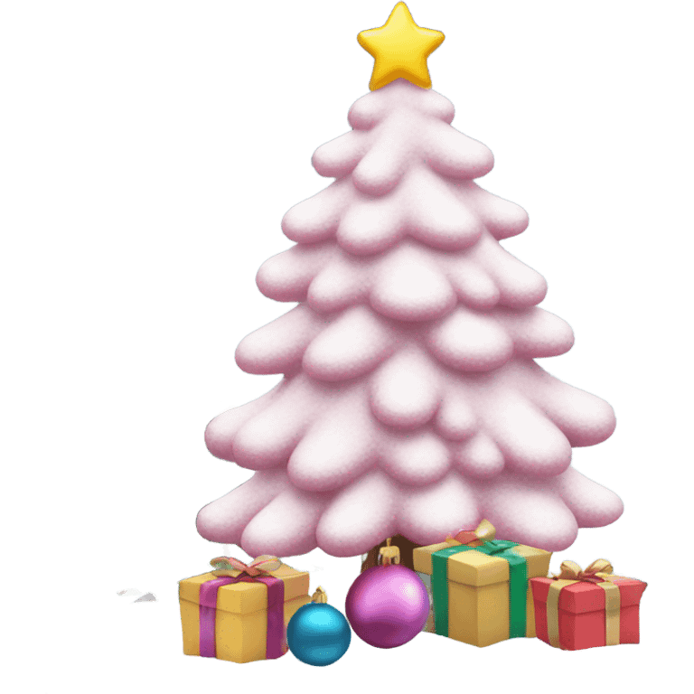 christmas tree with snow and pals pink ornaments  emoji