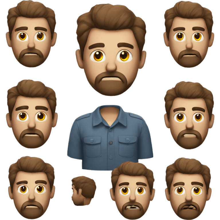 an unhappy man with a beard and messy short brown hair, wearing a buttoned shirt emoji