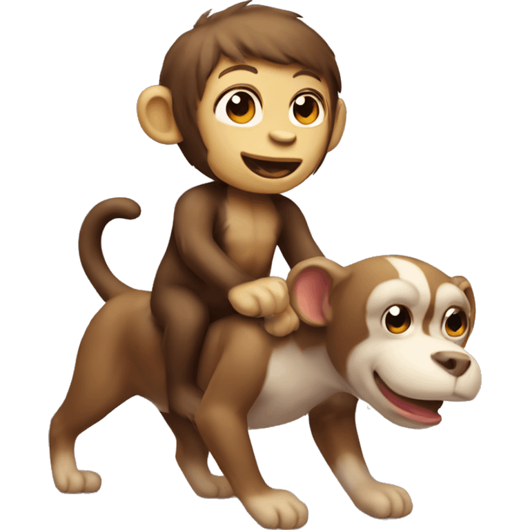 Cute monkey riding a dog emoji