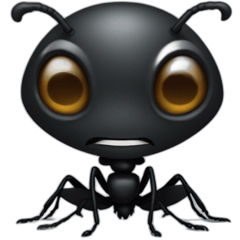 A personification of a dark ant emoji