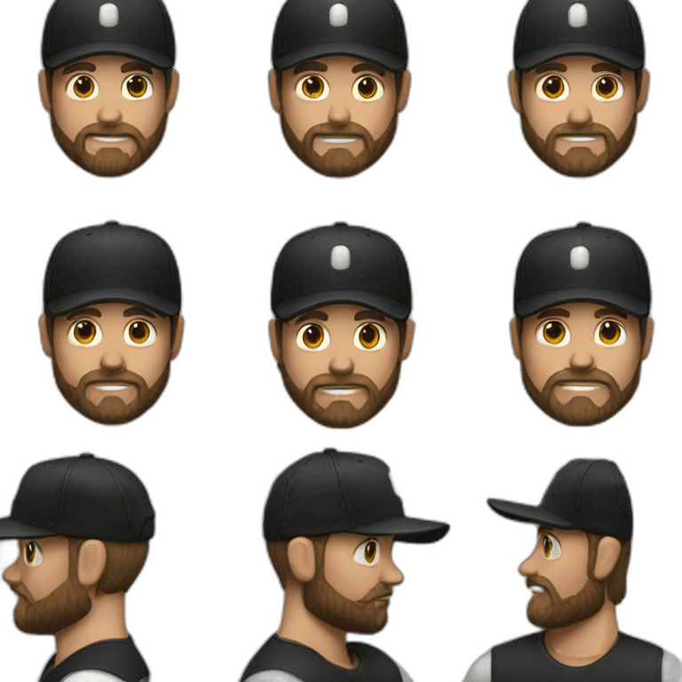 white man brown beard black baseball hat emoji