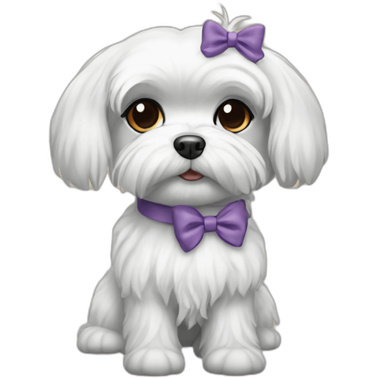 Maltese dog, black iris, female with a hair bow emoji