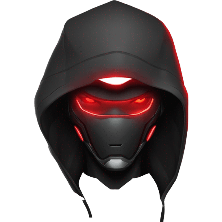 developer behind his laptop with this style : crysis Cyberpunk Valorant neon glowing bright red character dark red black hooded assassin themed character emoji