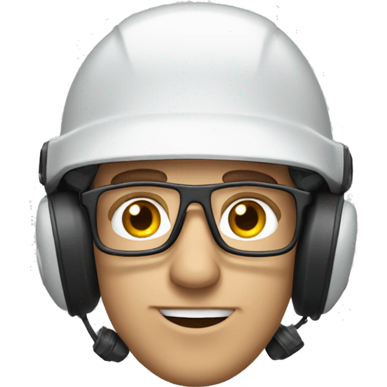 Caucasian man wearing helmet, glases and earplugs emoji