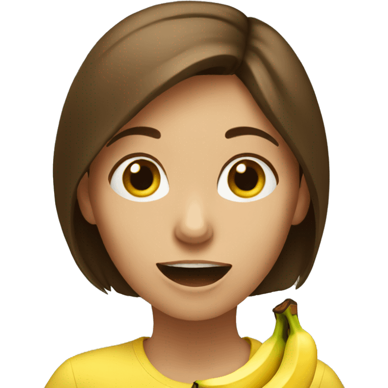 Brown haired girl eating banana emoji