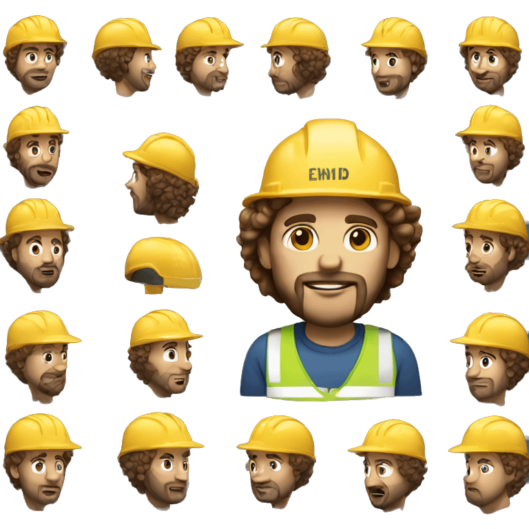 long curly haired man with hard hat and beard emoji