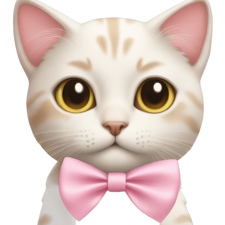 Cat with baby pink ribbon with cute eyes emoji