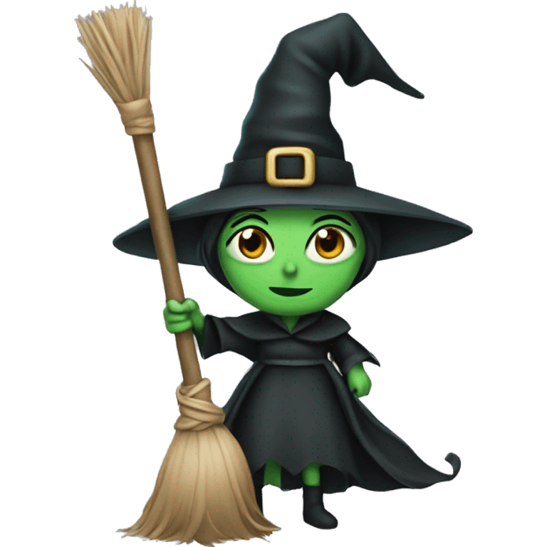 Green mean, witch with broom emoji