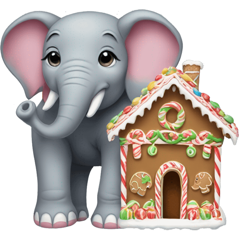 Elephant holding a gingerbread house emoji