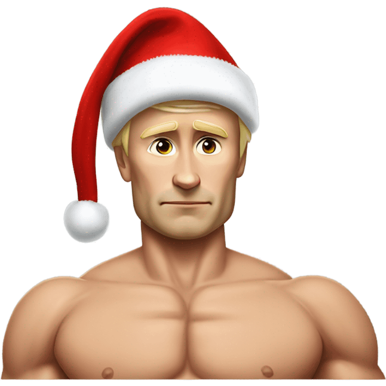  Muscular and topless Vladimir Putin wearing a Santa hat emoji