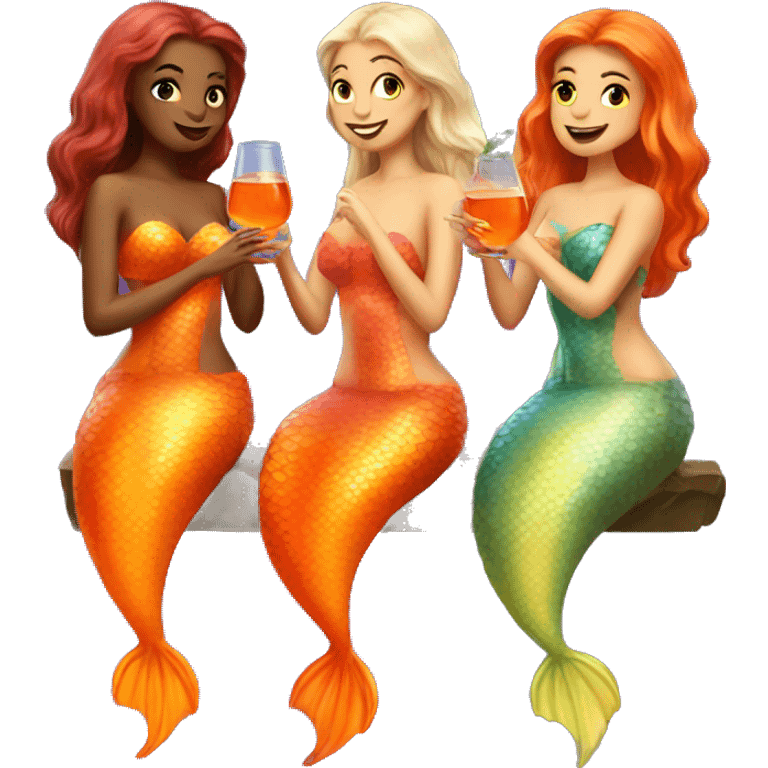 Three beautiful mermaids drinking aperol emoji