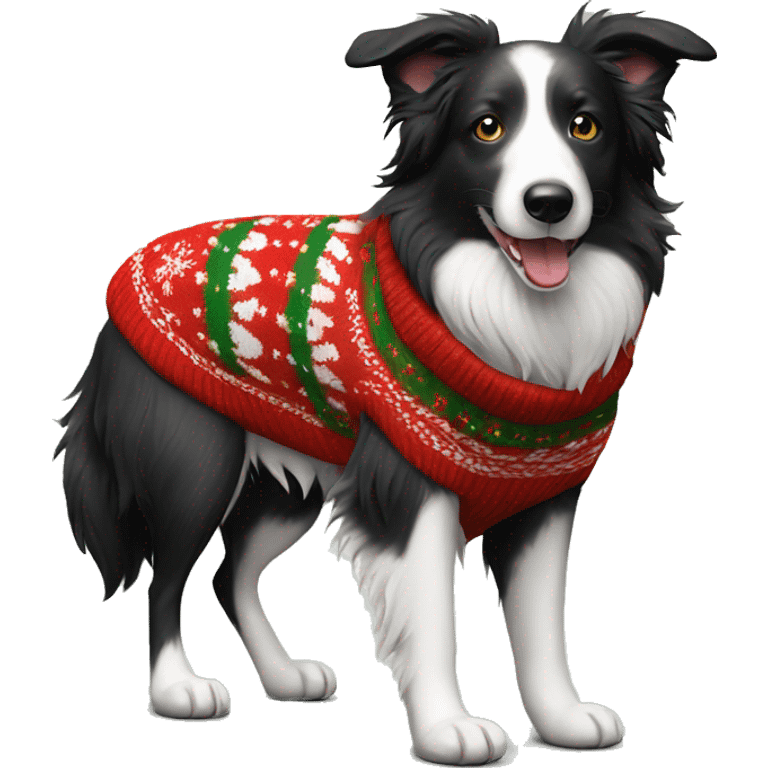 Realistic Border Collie wearing christmas Sweater  emoji