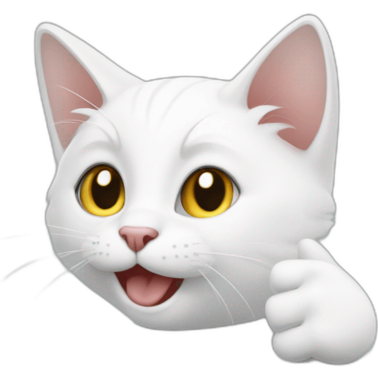 White cat gives a thumbs up emoji