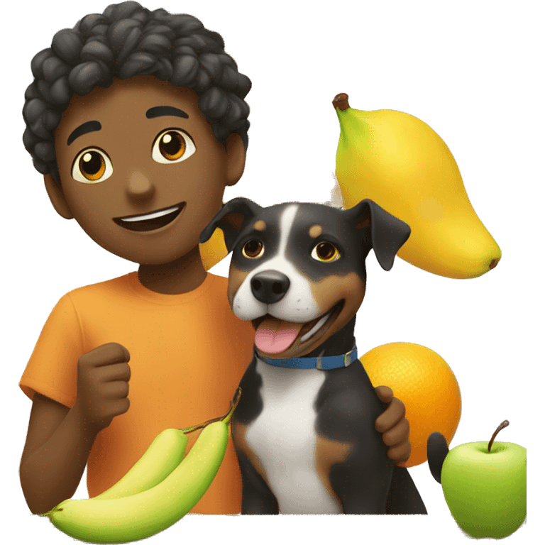 boy enjoying fruit with dog emoji