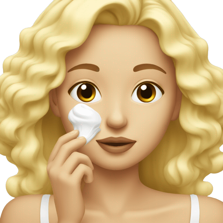 blonde girl applying cream on her face emoji