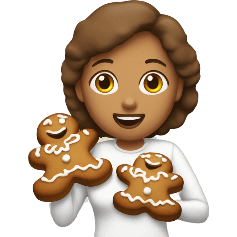 Woman eats gingerbread emoji