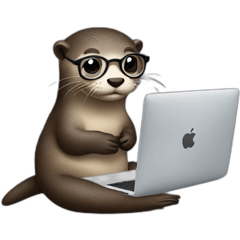 otter with eyeglasses leaning against a pillow while using a macbook emoji