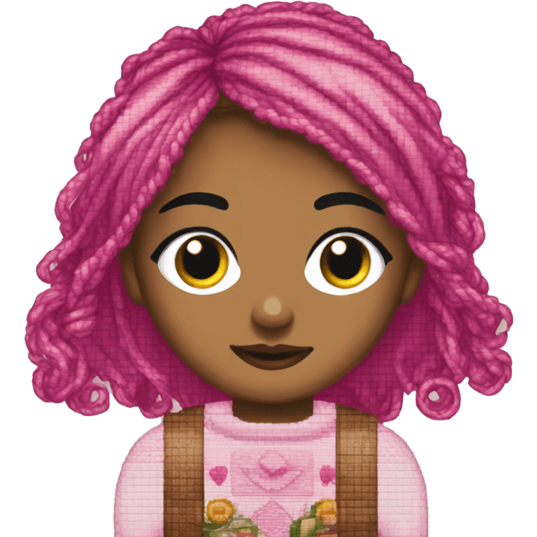 girl in pink cross stitching emoji