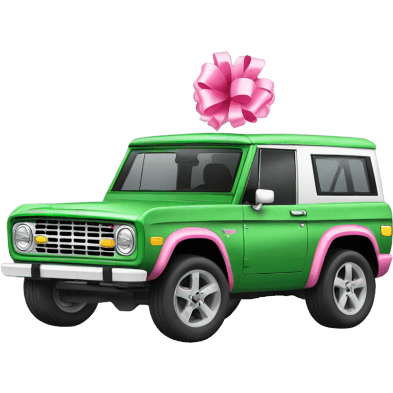 Green bronco car with pink bow  emoji