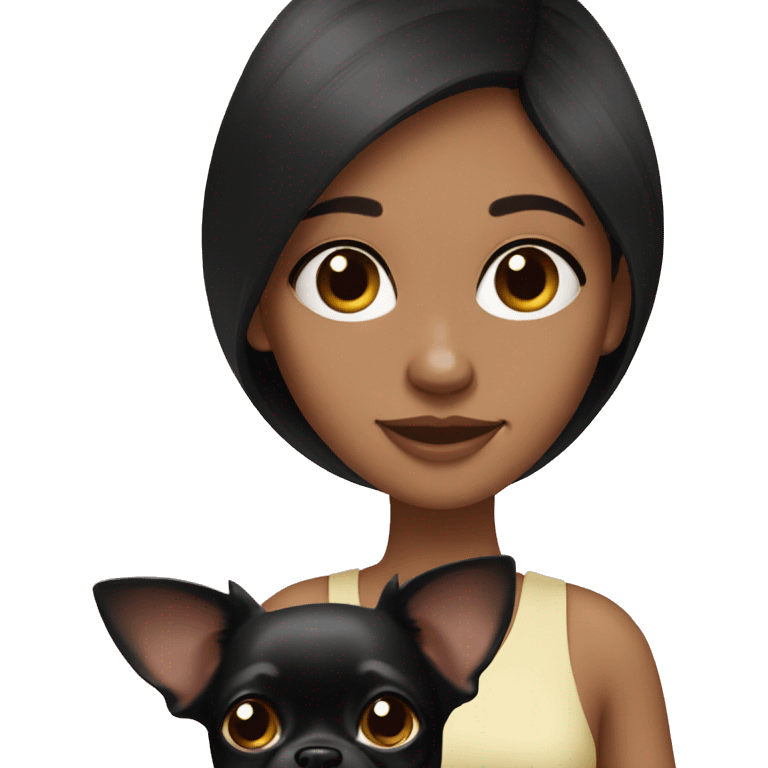 Brunette girl with black chihuahua emoji