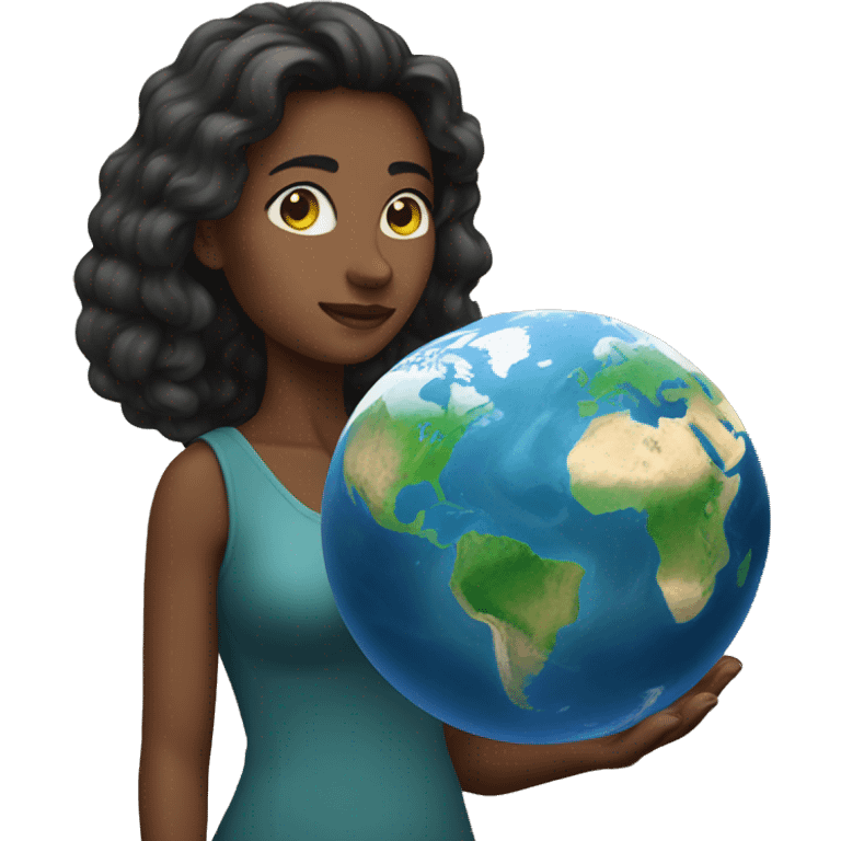 woman stands and holding planet earth in her hands emoji