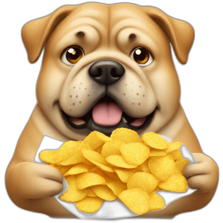 A fat dog with chips in hands emoji