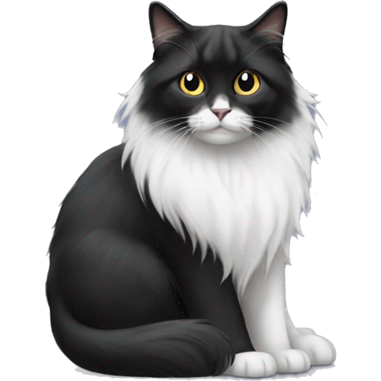 long haired cat half black half white emoji