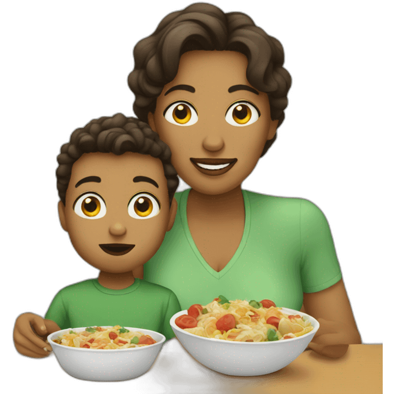 White Mommy with son eat lunch emoji