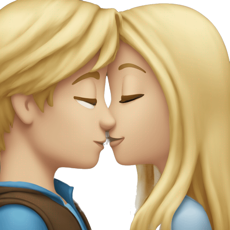 Blonde haired girl kissing brown haired boy emoji