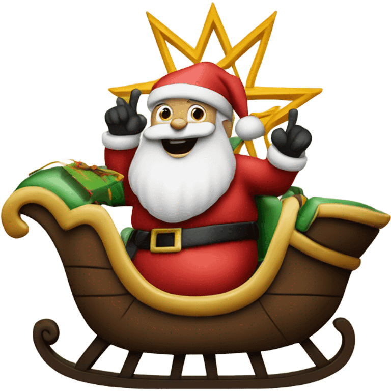 Santa Claus on his sleigh with a six point Jewish star emoji