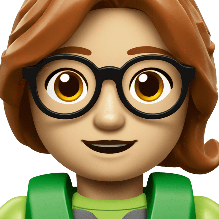 lego minifig of a 7 year old child with green glasses and dark red hair emoji