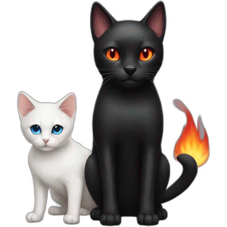 Black Cat with red fire eyes and white dog with blue fire eyes emoji