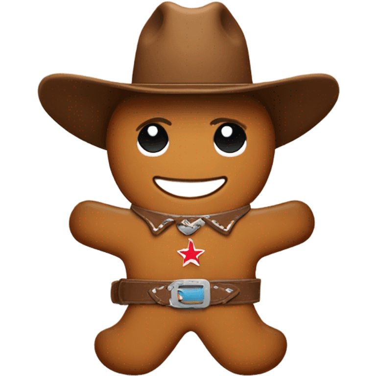 Gingerbread man wearing cowboy hat and a belt with a belt buckle in the shape of Texas emoji