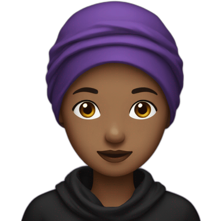 A girl with an black dress and purple sweather and Black headscarf emoji