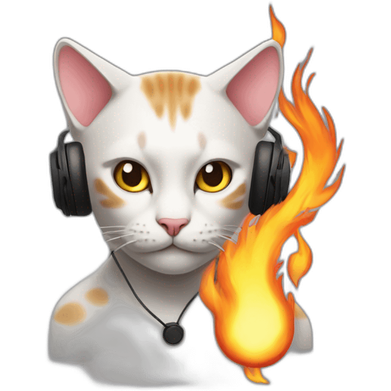 cat listens to music fire in eyes emoji