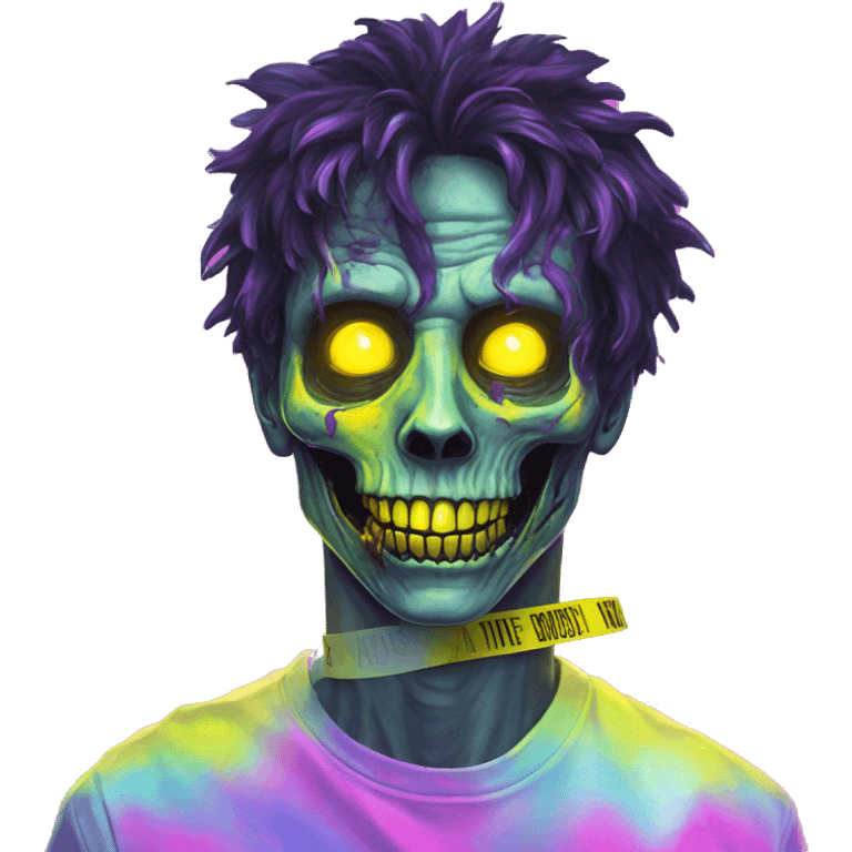 .Zombie_ Vaporwave black holographic oilslick zombie unicorn yellow caution tape emoji