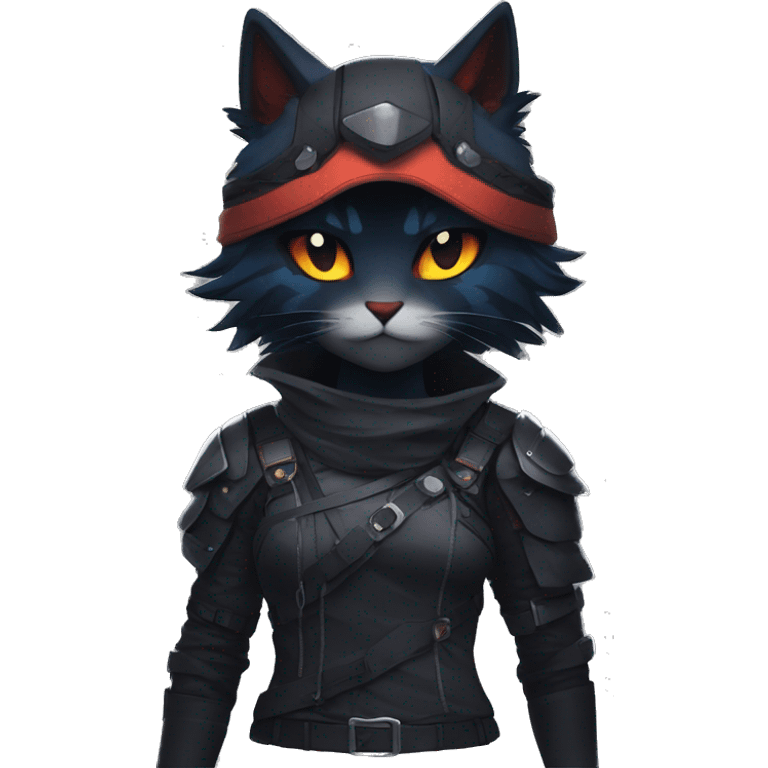 Edgy Shy Anthro Warrior cool pretty dark Litten-Pokémon-cat-fursona-animal techwear emoji