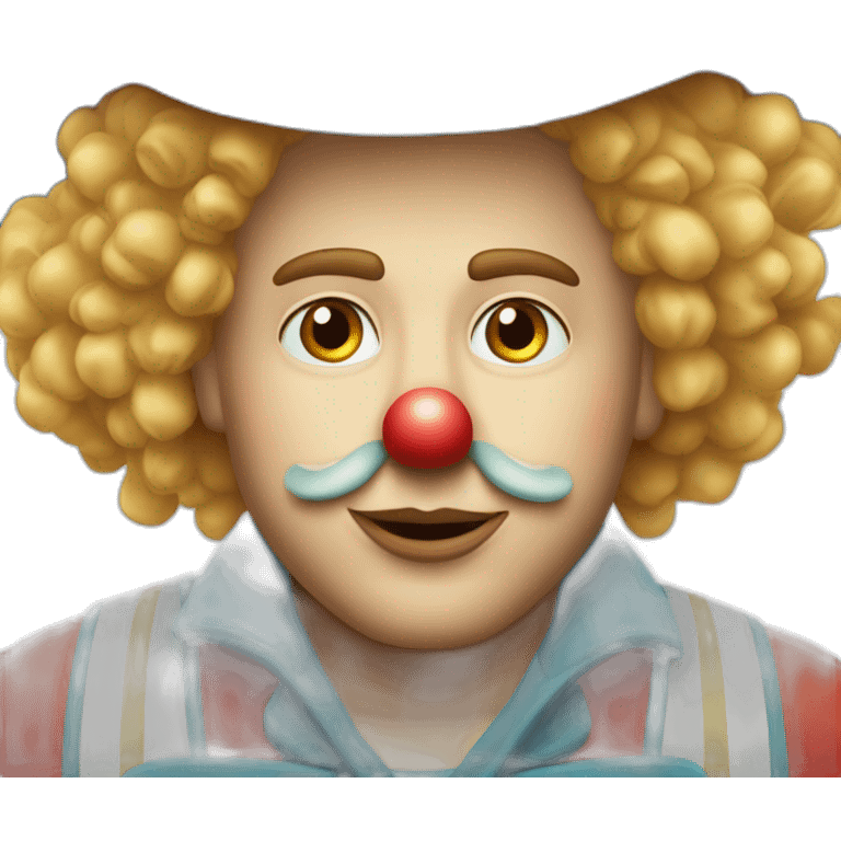 un clown au nez rouge avec des long cheveux blond bouclés et un haut chapeau  emoji