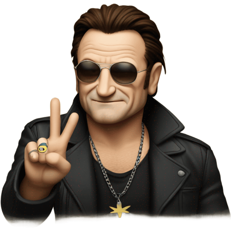 Bono doing peace sign emoji