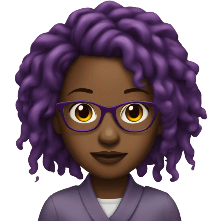 A black girl with dark purple red locs and glasses emoji