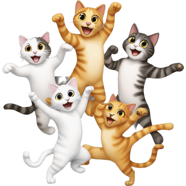 6 happy cats dancing together emoji