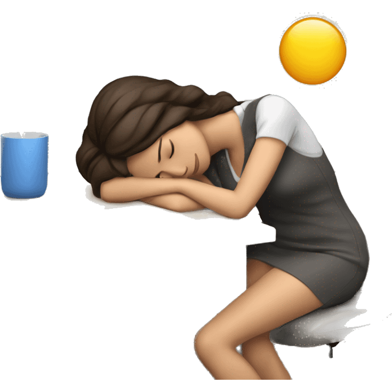 Brunette woman is sleeping on a desk emoji