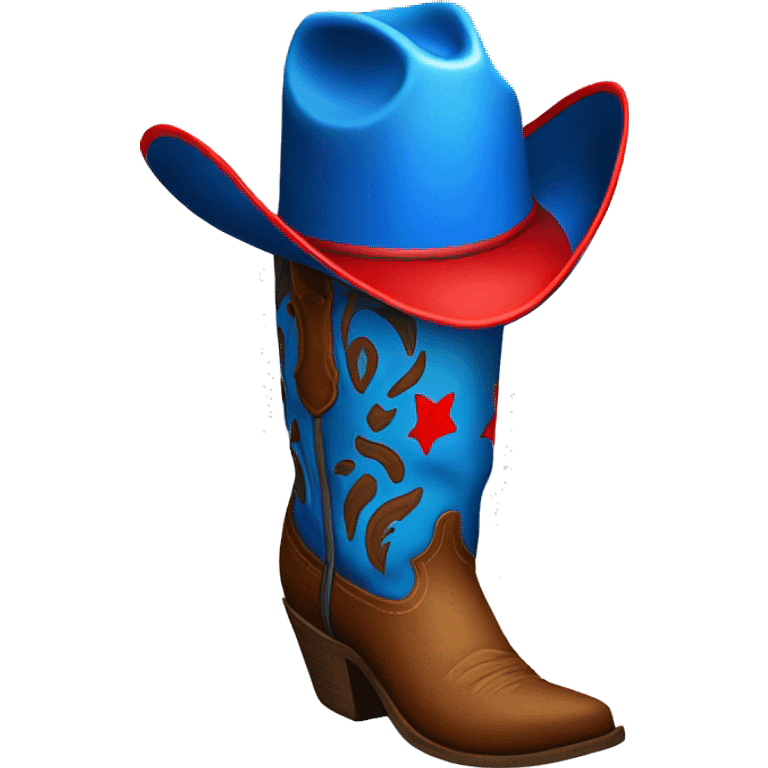 Tall blue cowboy boot with red cowboy hat on top emoji