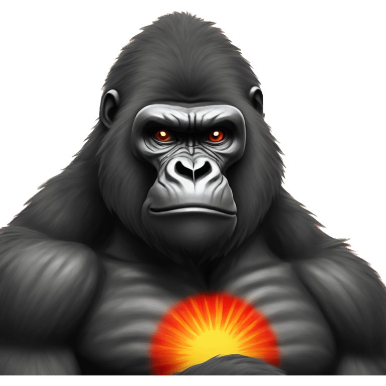 strong Gorilla , Red Sun , rays of sunshine,  emoji