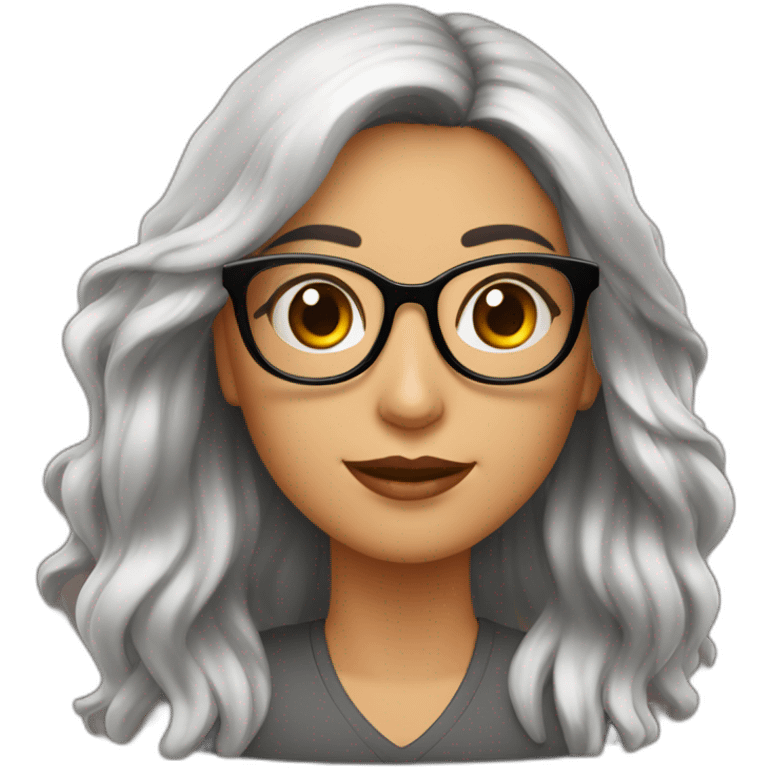  mujer morena pelo largo liso marrón con lentes emoji