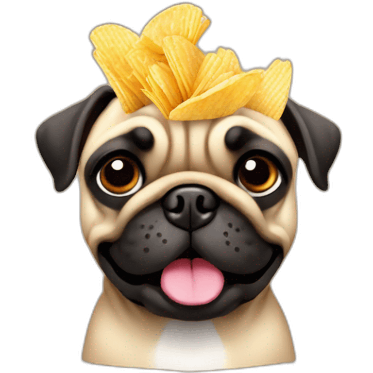 a funny pug with chips in hands emoji